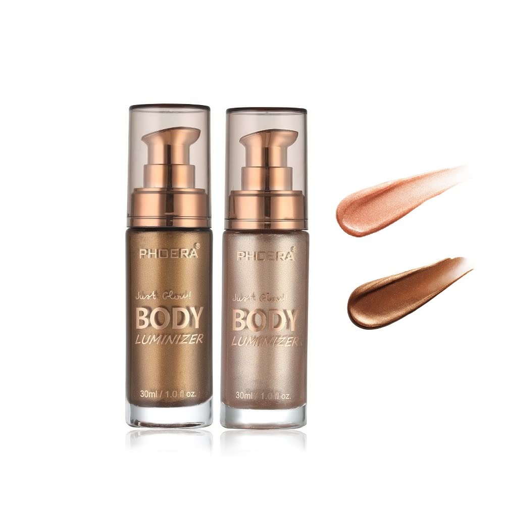 HuaQing PHOERA Body Luminizer 2 Pack – Rose Gold & Glistering Bronze, Waterproof Glow