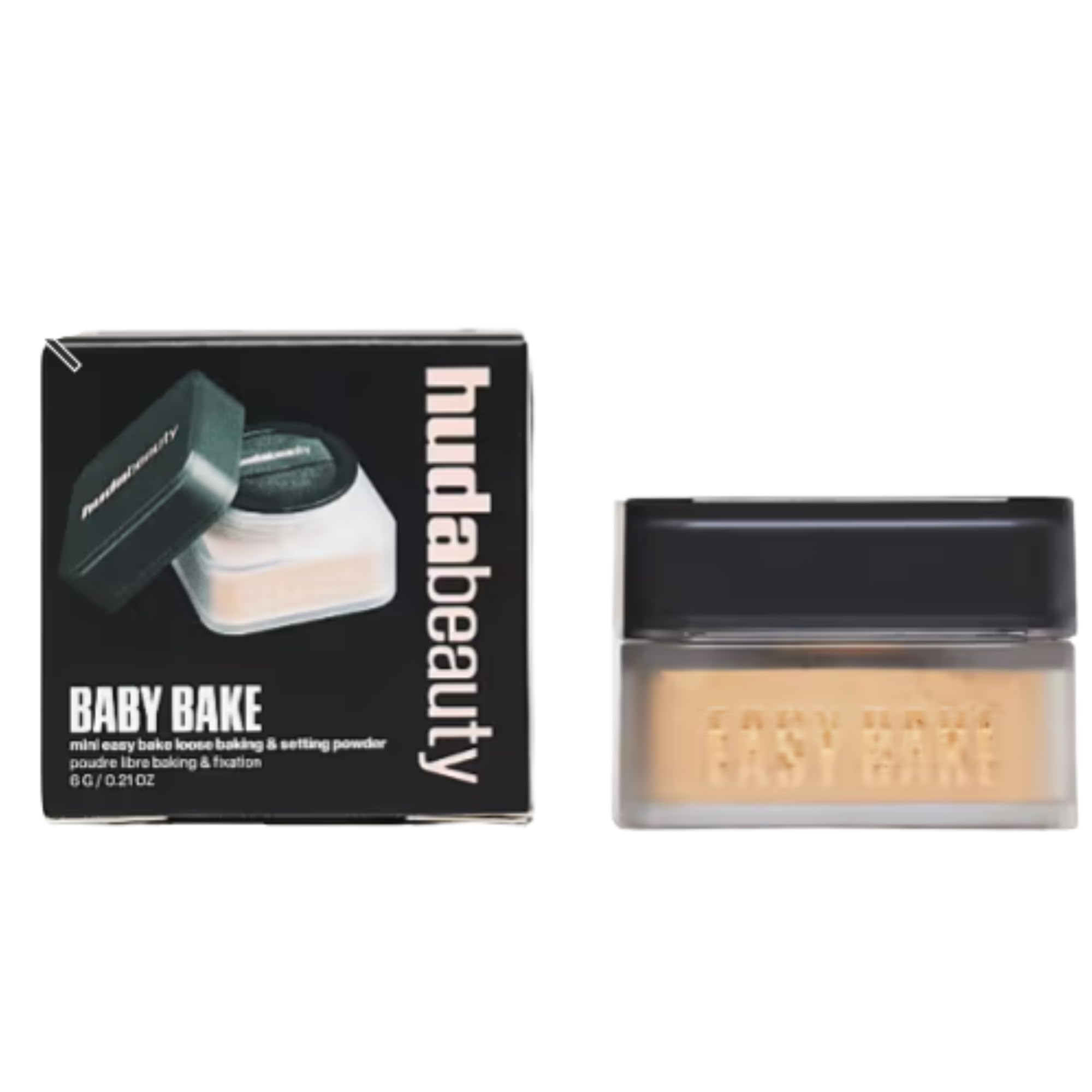 Huda Baby Bake Mini Loose Setting Powder - Kunafa | Deep Tan to Rich Skin Tones | Golden Brightening | .21 oz