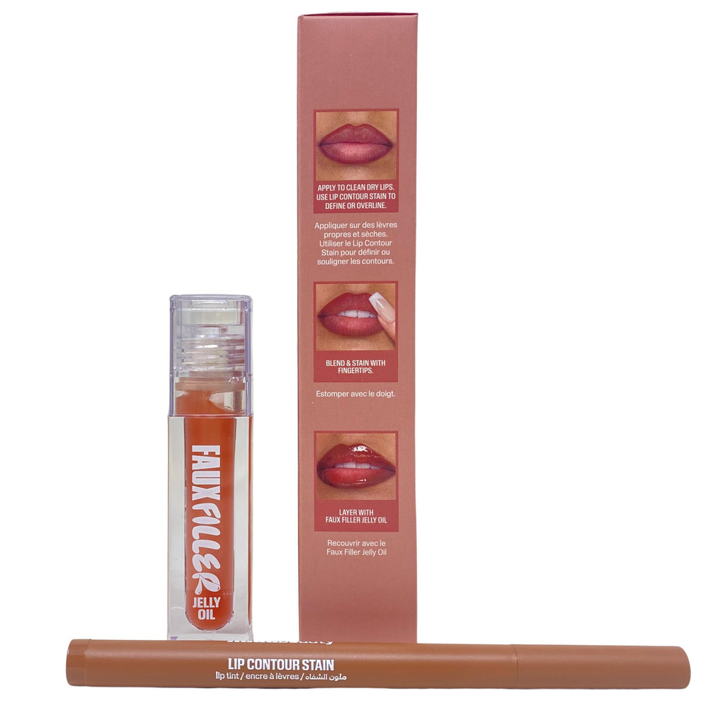 Make Out Sesh Lip Duo by Huda Beauty – Lip Contour Stain & Jelly Oil (Peachy Nudes) Limited Edition