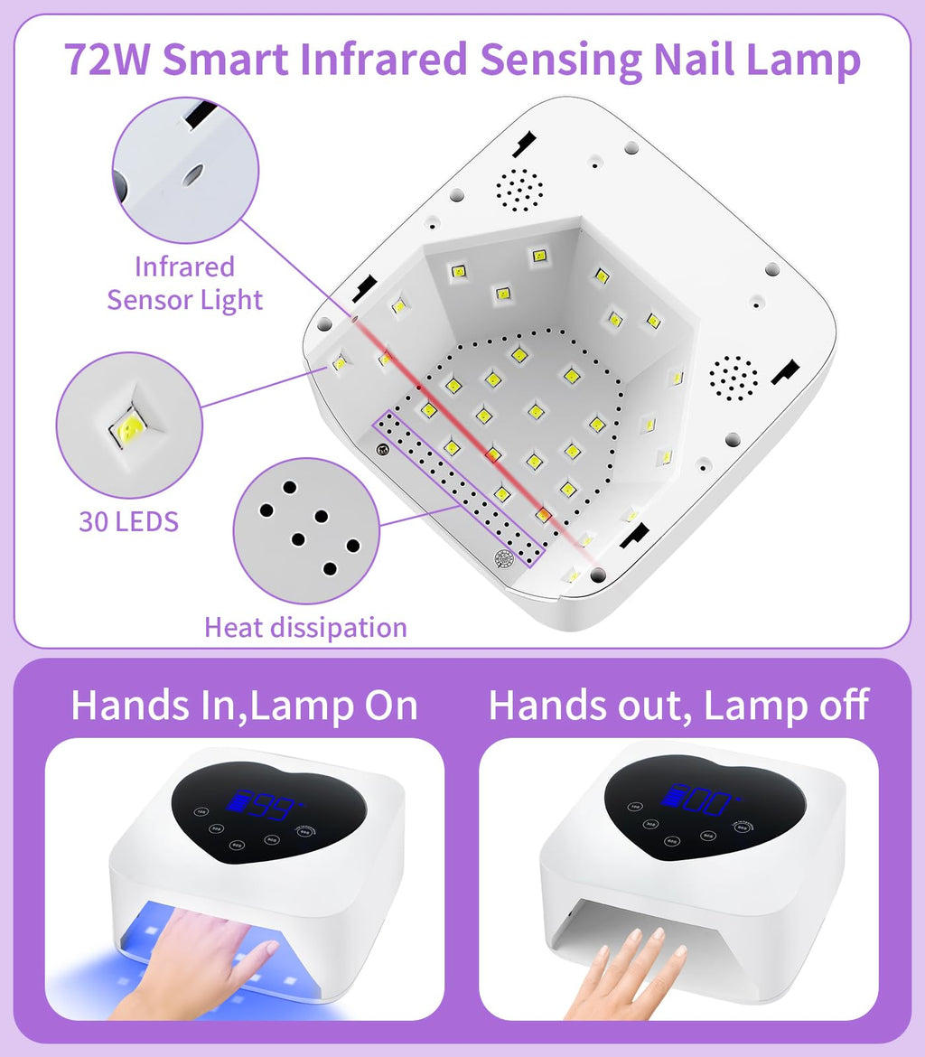 HUGMAPLE 72W UV Nail Lamp – 5 Timers, Auto Sensor, Cordless Rechargeable