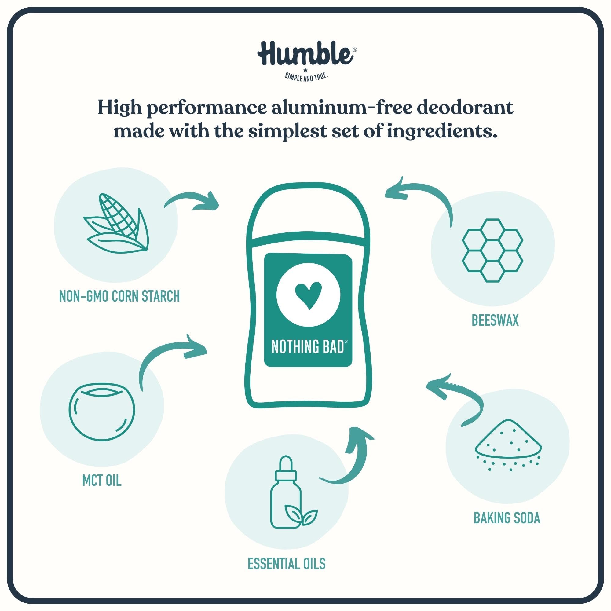HUMBLE Aluminum-Free Deodorant Stick — Subtle Citrus, Bergamot Ginger, Mountain Lavender, Moroccan Rose | Pack of 3