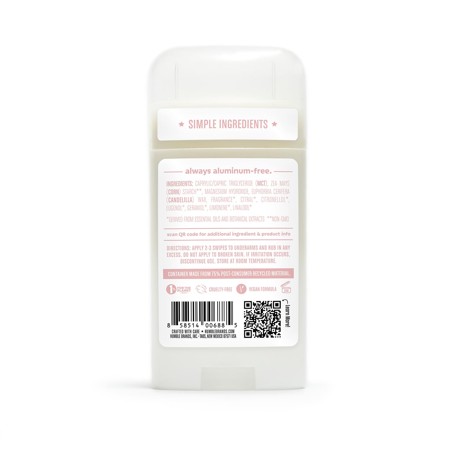 Humble Brands Aluminum-Free Deodorant – Vegan, Cruelty-Free, Sensitive Skin Formula – Patchouli Copal, Bergamot Ginger, Moroccan Rose – 2.5 oz x3