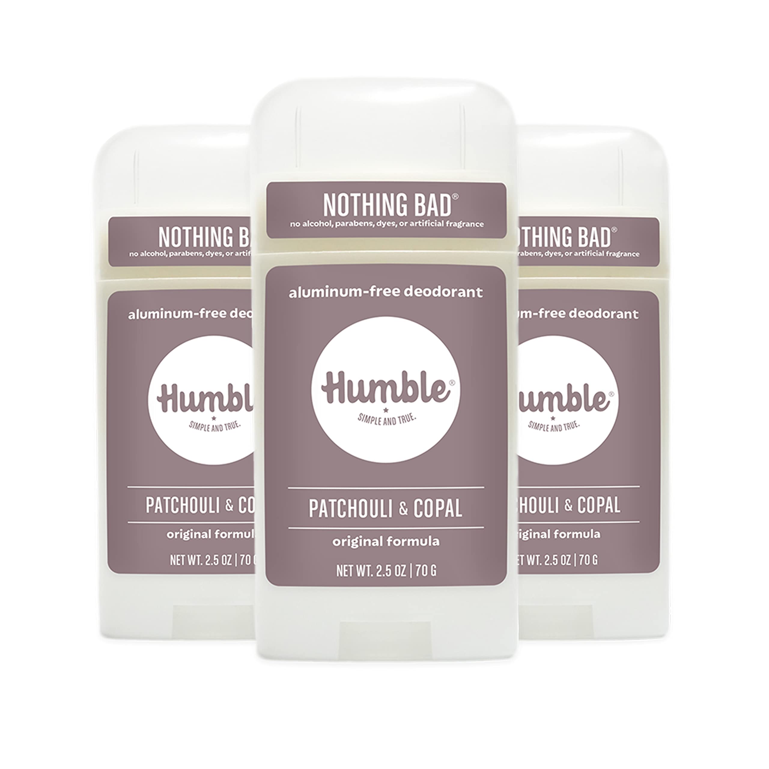 HUMBLE BRANDS Original Formula Aluminum-Free Deodorant – Long-Lasting Odor Control with Baking Soda & Essential Oils (Patchouli & Copal) Pack of 3