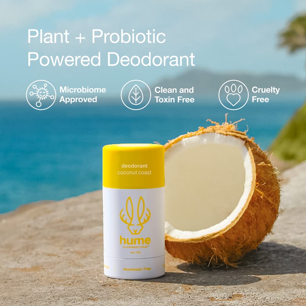 Hume Supernatural Aluminum Free Deodorant - Probiotic, Plant-Based, Coconut Coast 3-Pack