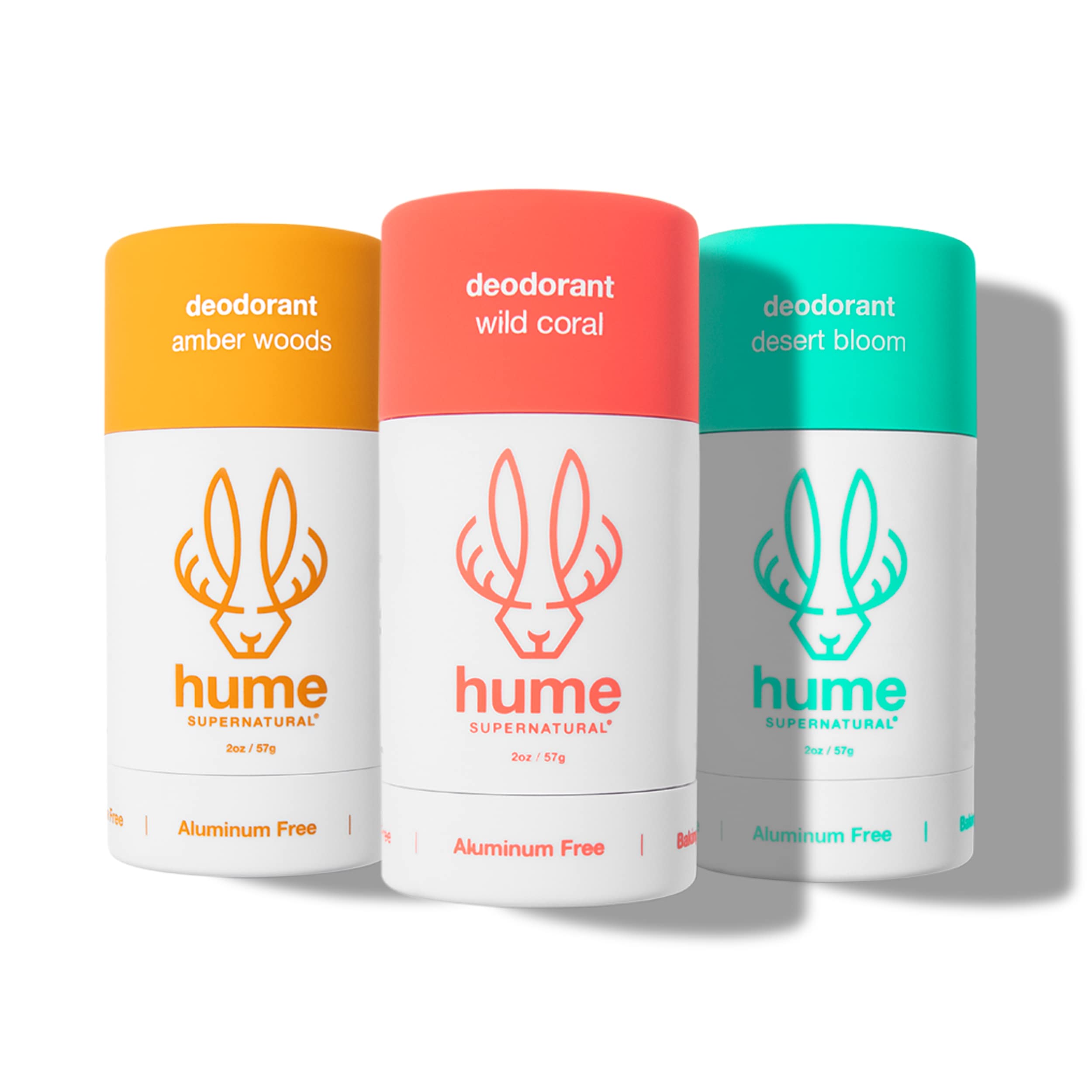 Hume Supernatural Aluminum-Free Deodorant for Women & Men | Probiotic, Plant-Based, Baking Soda Free – Desert Bloom, Amber Woods, Wild Coral