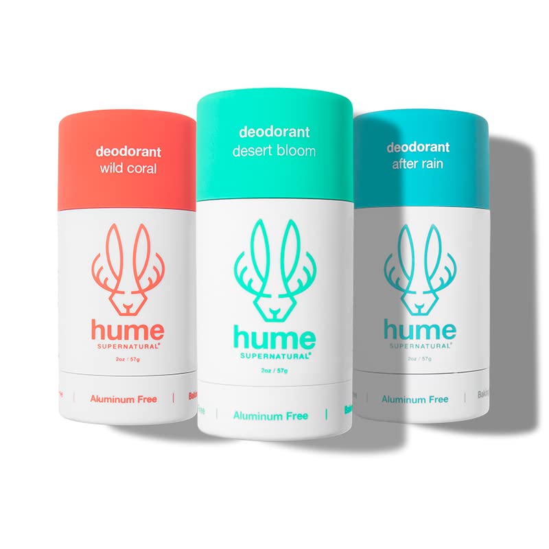 Hume Supernatural Aluminum Free Deodorant – Probiotic & Plant-Based (Desert Bloom, After Rain, Wild Coral)