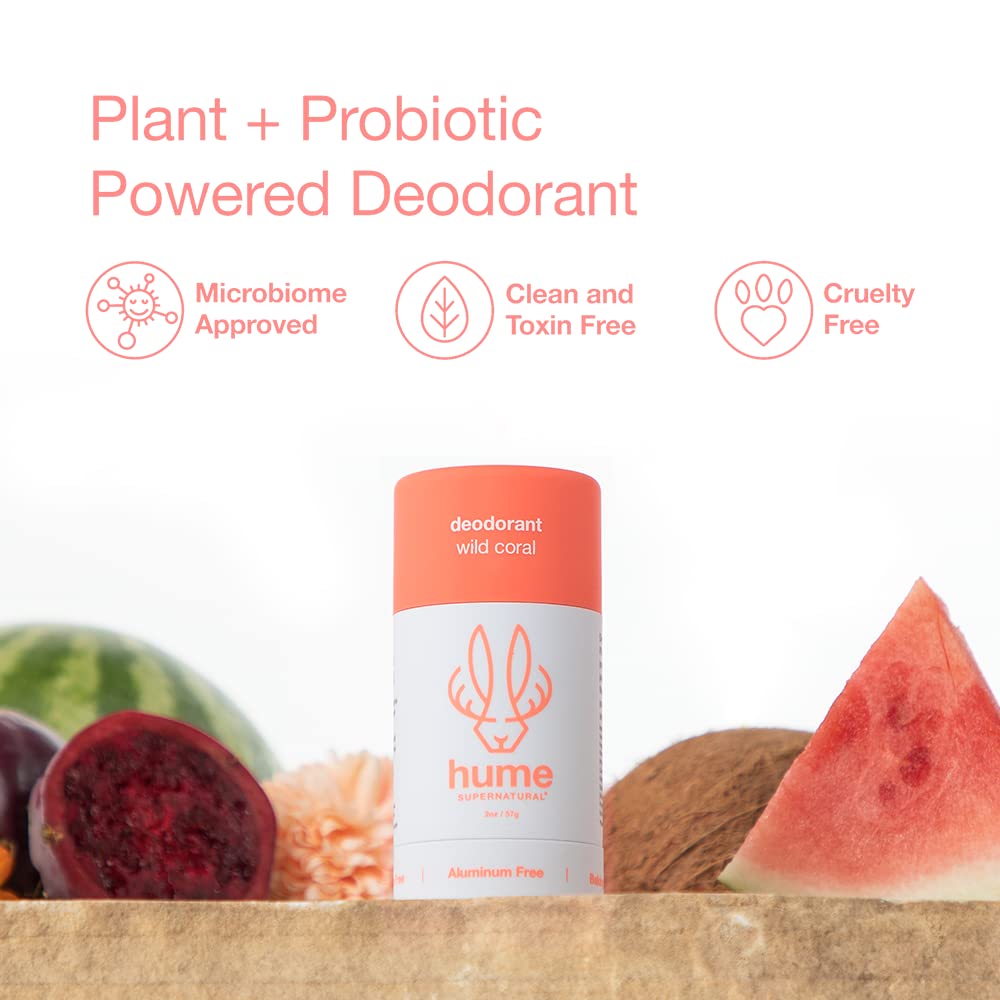 Hume Supernatural Aluminum Free Deodorant for Women & Men – Probiotic Plant-Based Formula | Wild Coral
