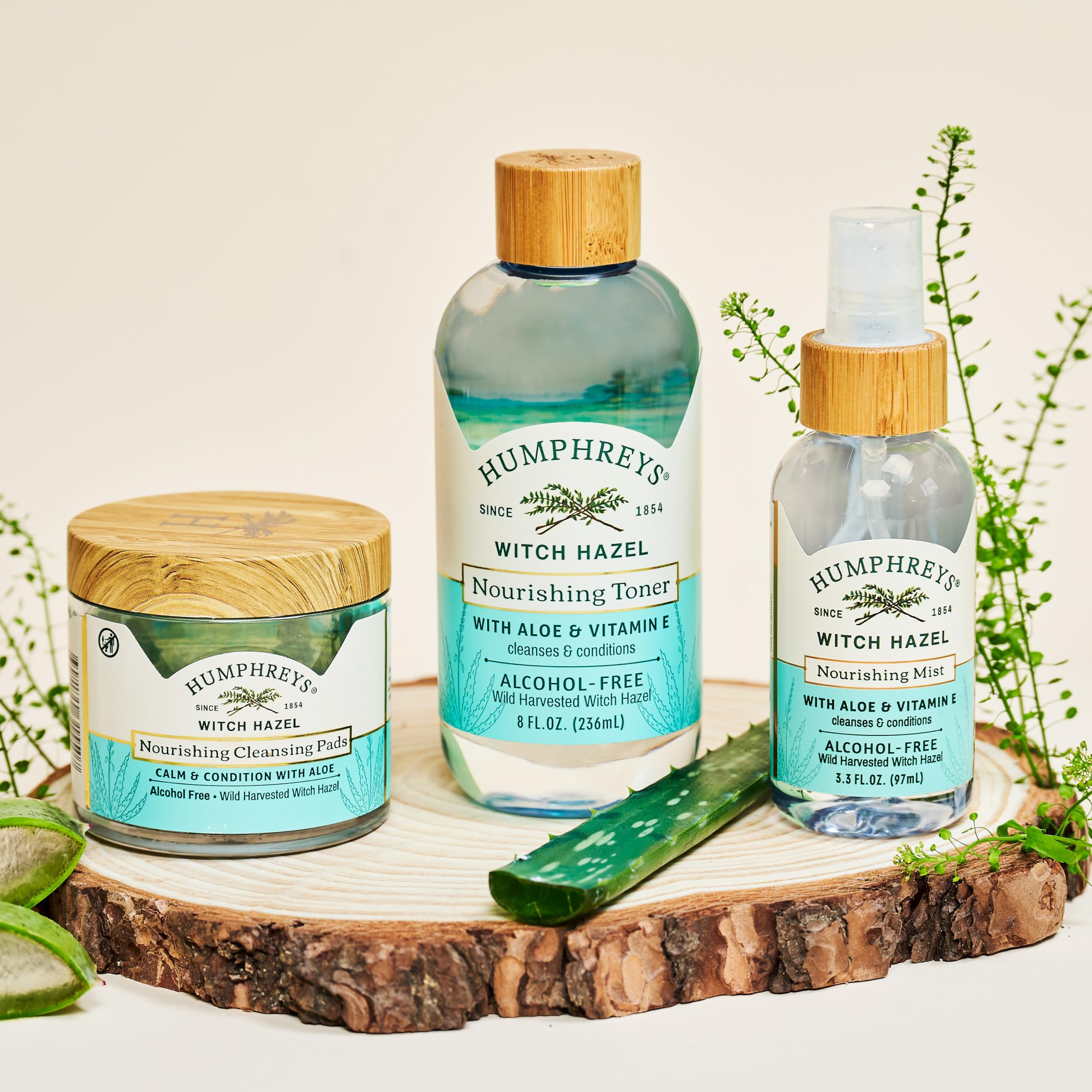 Humphreys Witch Hazel Nourishing Cleansing Pads – Alcohol-Free, Aloe Hydration, 60 Rounds
