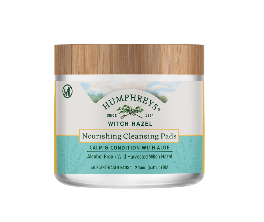 Humphreys Witch Hazel Nourishing Cleansing Pads – Alcohol-Free, Aloe Hydration, 60 Rounds