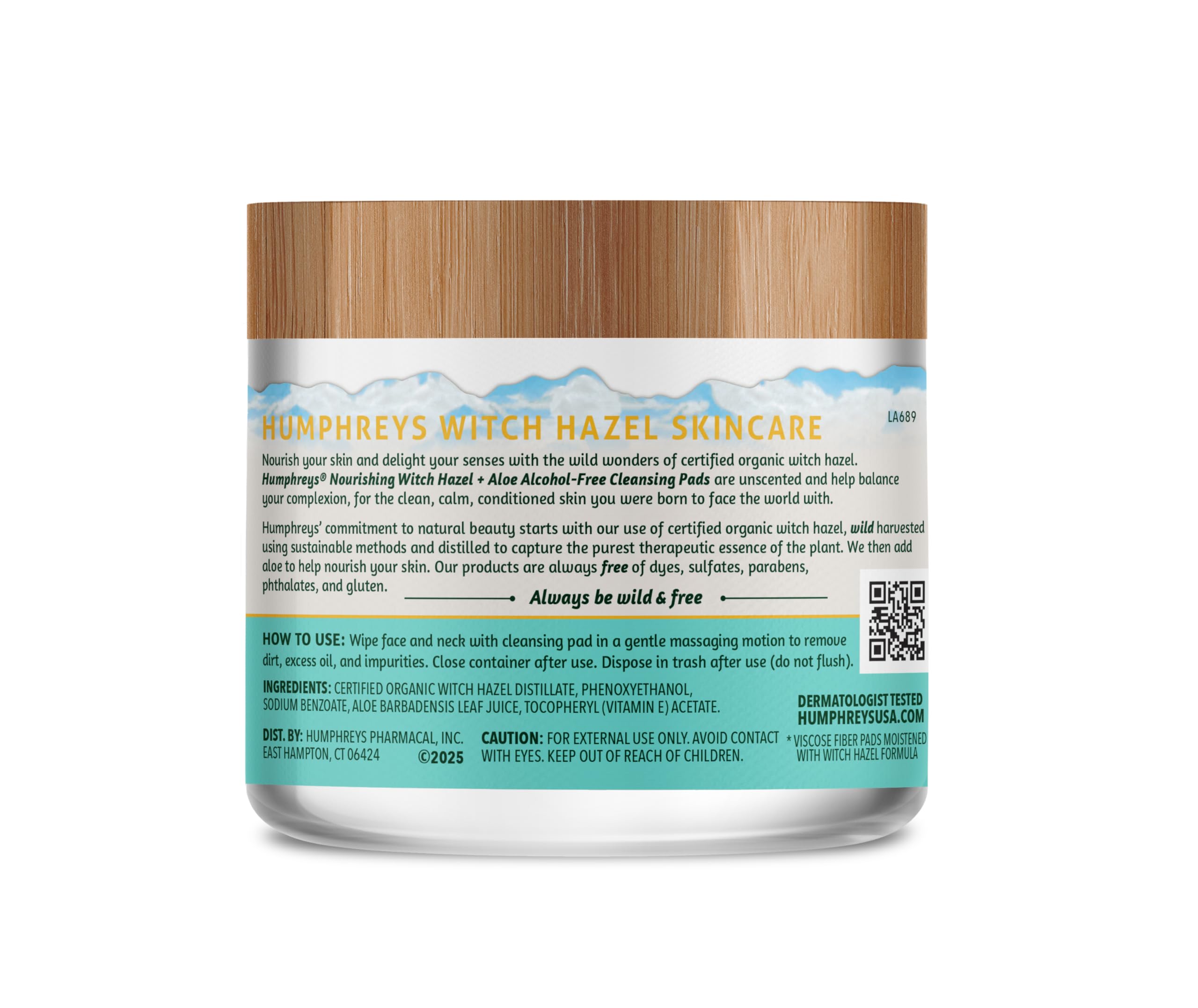 Humphreys Witch Hazel Nourishing Cleansing Pads – Alcohol-Free, Aloe Hydration, 60 Rounds