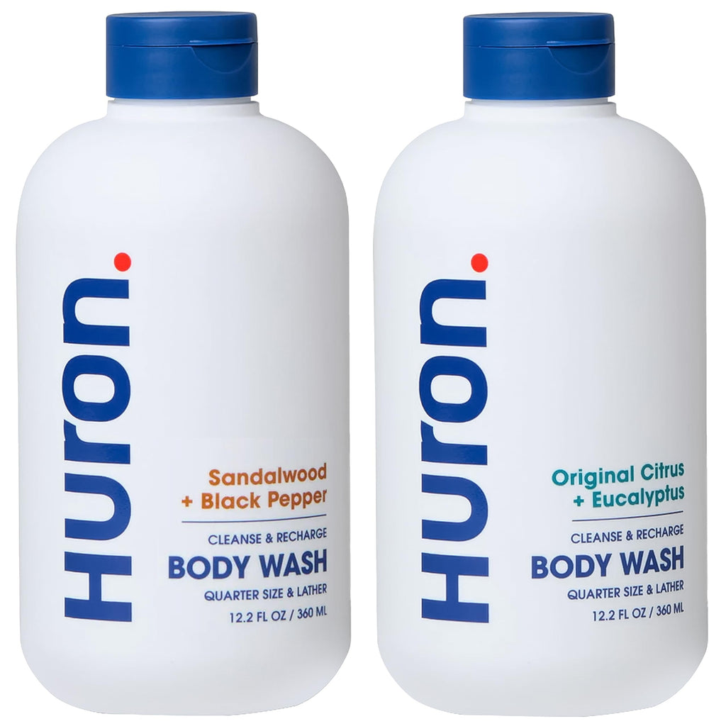 Huron Body Wash Duo – Citrus Eucalyptus & Sandalwood Black Pepper, 2-Pack, Vegan & Cruelty-Free, 12.2 fl oz