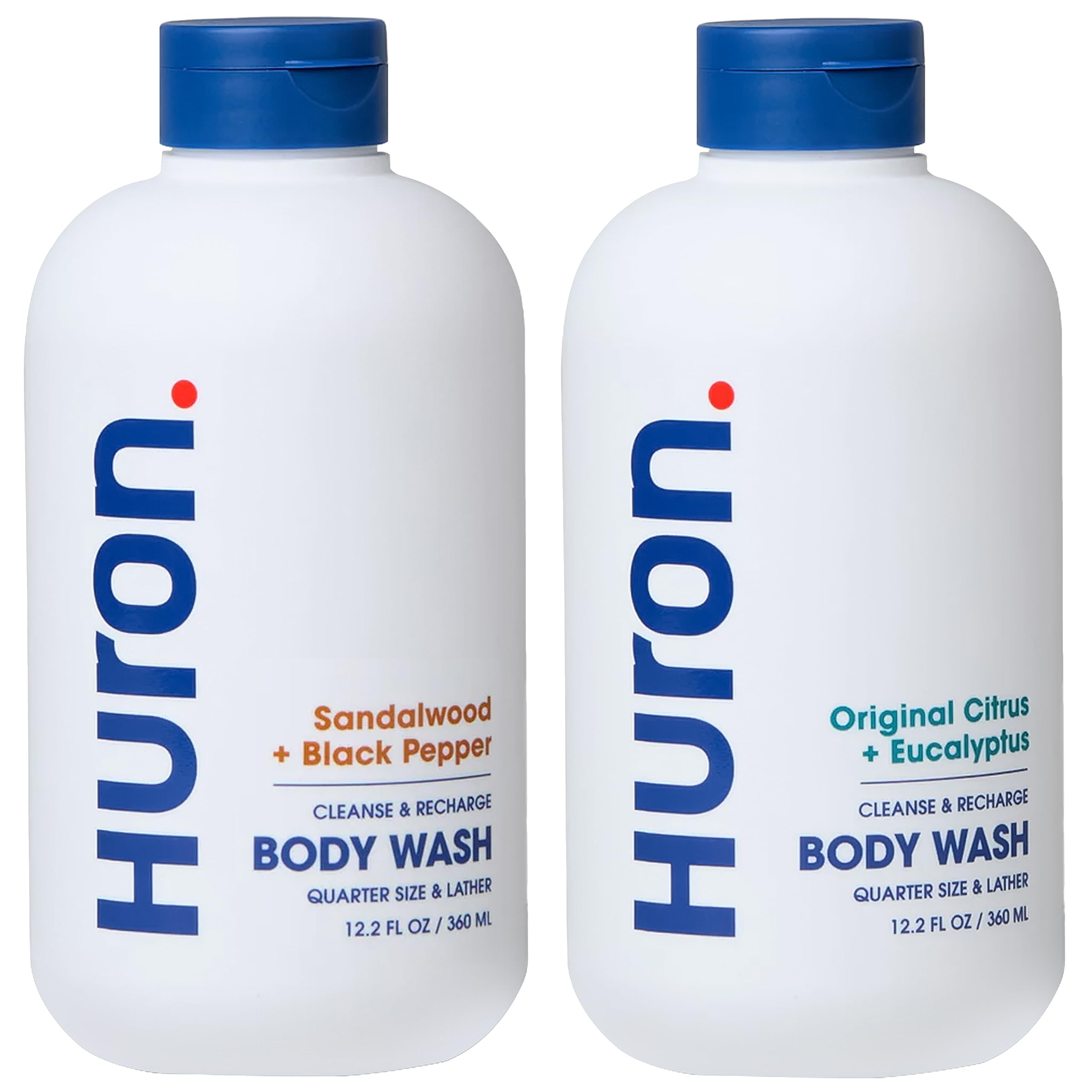 Huron Body Wash Duo – Citrus Eucalyptus & Sandalwood Black Pepper, 2-Pack, Vegan & Cruelty-Free, 12.2 fl oz