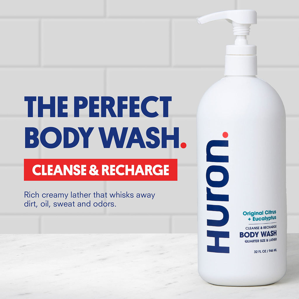 Huron Men's Moisturizing Body Wash – Crisp Citrus, Eucalyptus & Aromatic Greens (32 oz)