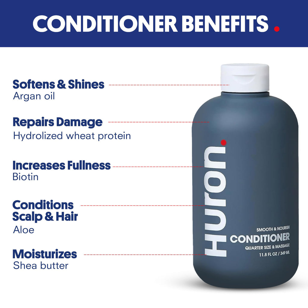 Huron Men’s Conditioner – Lightweight Hydrating Formula, Frizz Reduction, Shine – 100% Vegan & Cruelty-Free – 11.8 Fl Oz (2-Pack)
