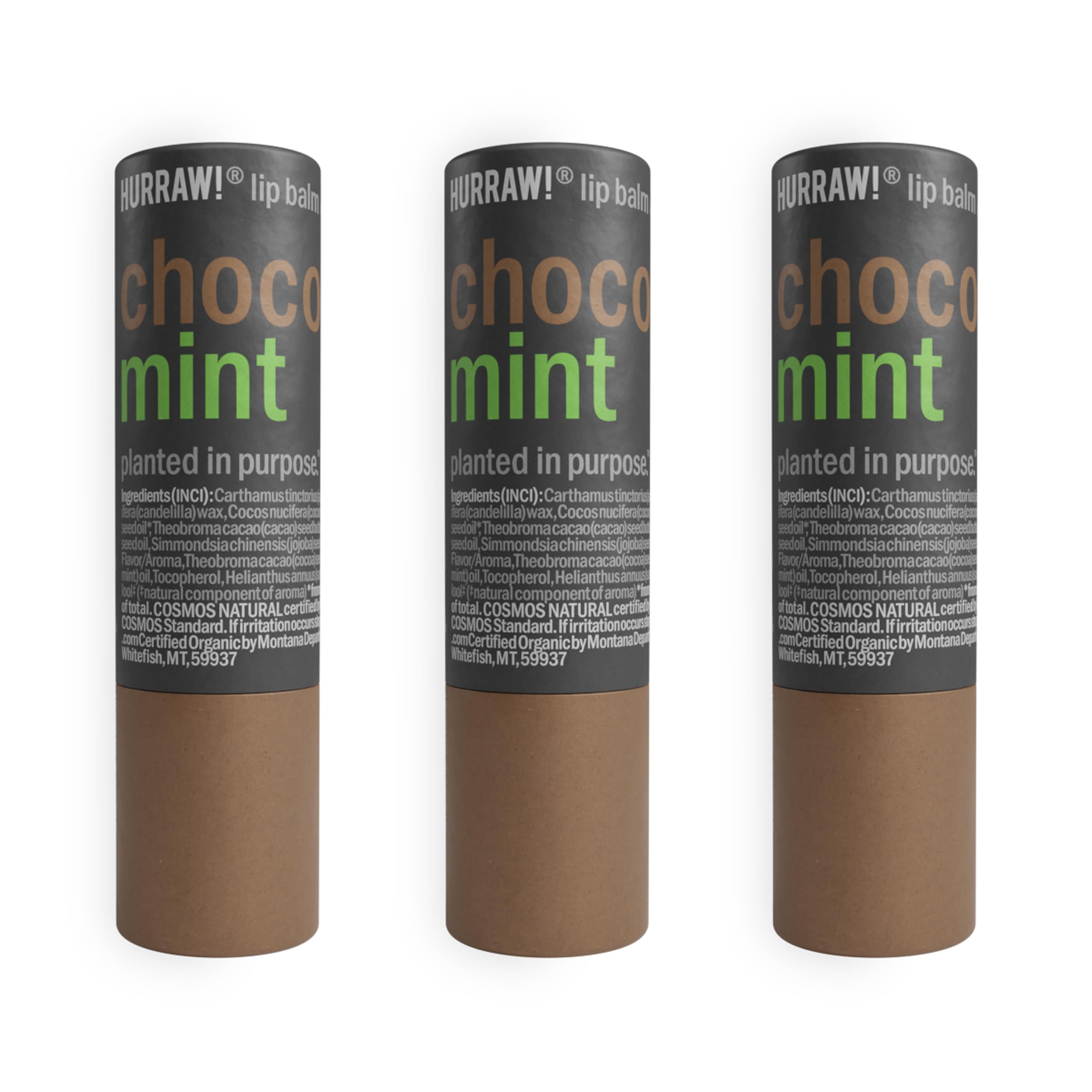 Hurraw! Chocolate & Mint Lip Balm 3 Pack – Plastic-Free Cardboard Tubes, Organic & Vegan