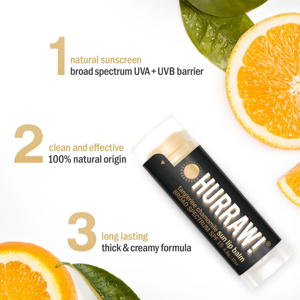 Hurraw! Sun Lip Balm SPF 15 – Tangerine & Chamomile (2-Pack) Organic, Vegan, Gluten Free | Zinc Oxide Protection