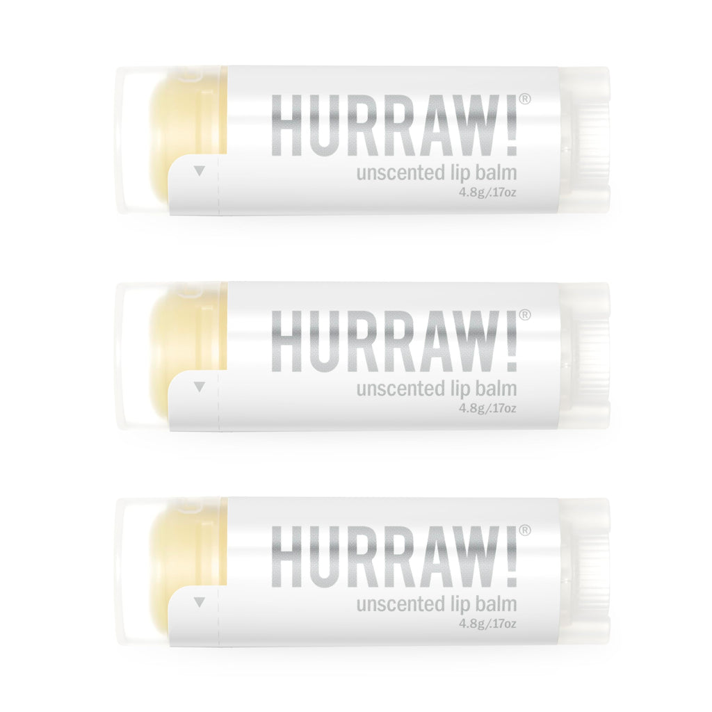 Hurraw! Unscented Lip Balm 3 Pack – Organic, Vegan, Cruelty-Free, Gluten Free | Made in USA