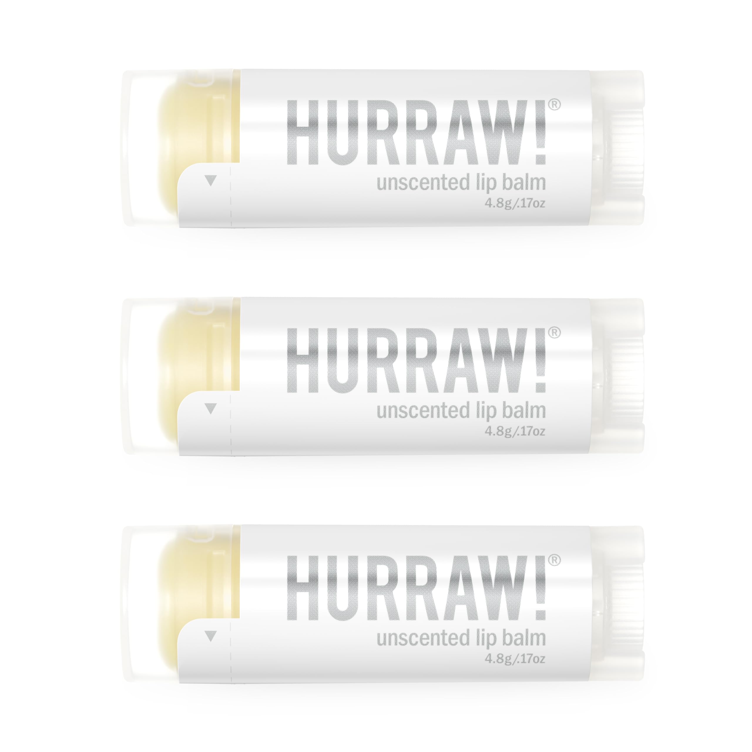 Hurraw! Unscented Lip Balm 3 Pack – Organic, Vegan, Cruelty-Free, Gluten Free | Made in USA