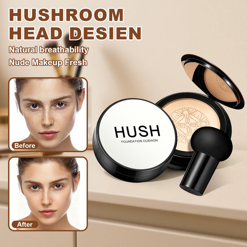 Hush Makeup Foundation Natural Glow – Lightweight Cushion for Light to Medium Complexions