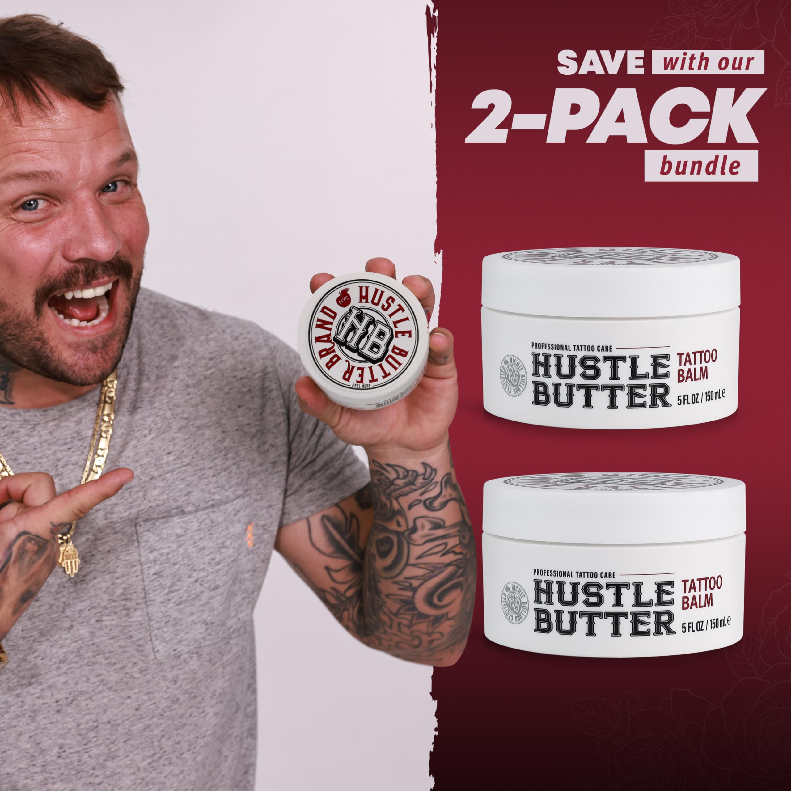 Hustle Butter Deluxe Tattoo Balm – Vegan, Petroleum-Free, 5 oz (2 Pack) – Before, During & After Care