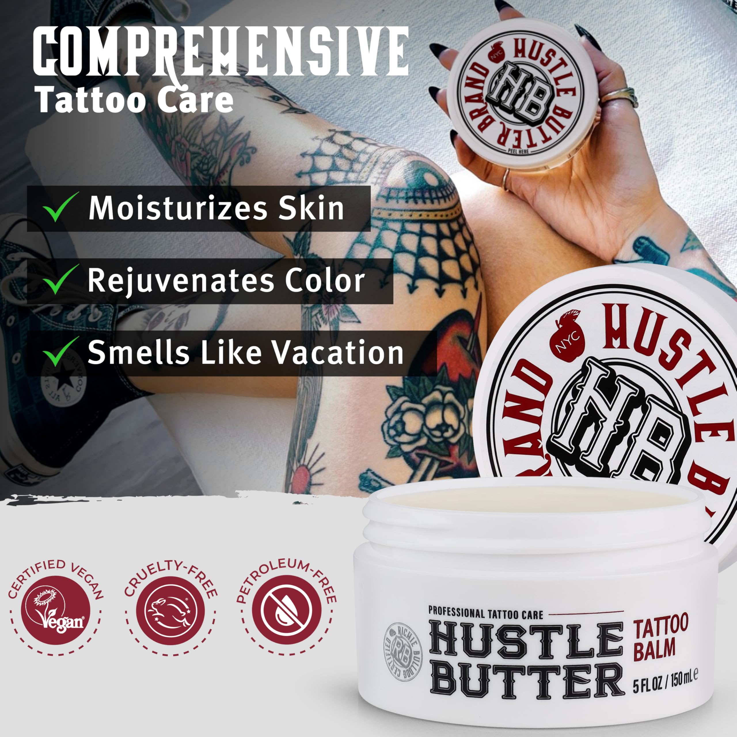 Hustle Butter Deluxe Tattoo Aftercare Balm 5oz – Vegan, Petroleum-Free, Supports Healing for New & Old Tattoos