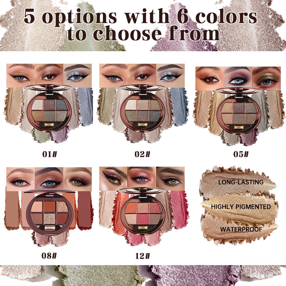 Hxssll Shimmer Glitter Mini Eyeshadow Palette – 6 Warm Tones, High Pigment & Waterproof