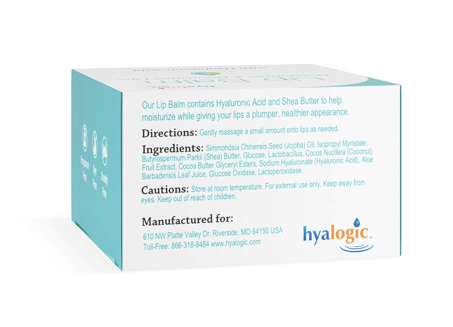 Hyalogic HA Lip Balm – Hydrating Hyaluronic Acid Lip Care (Vegan, Fragrance-Free) – 3 Sticks