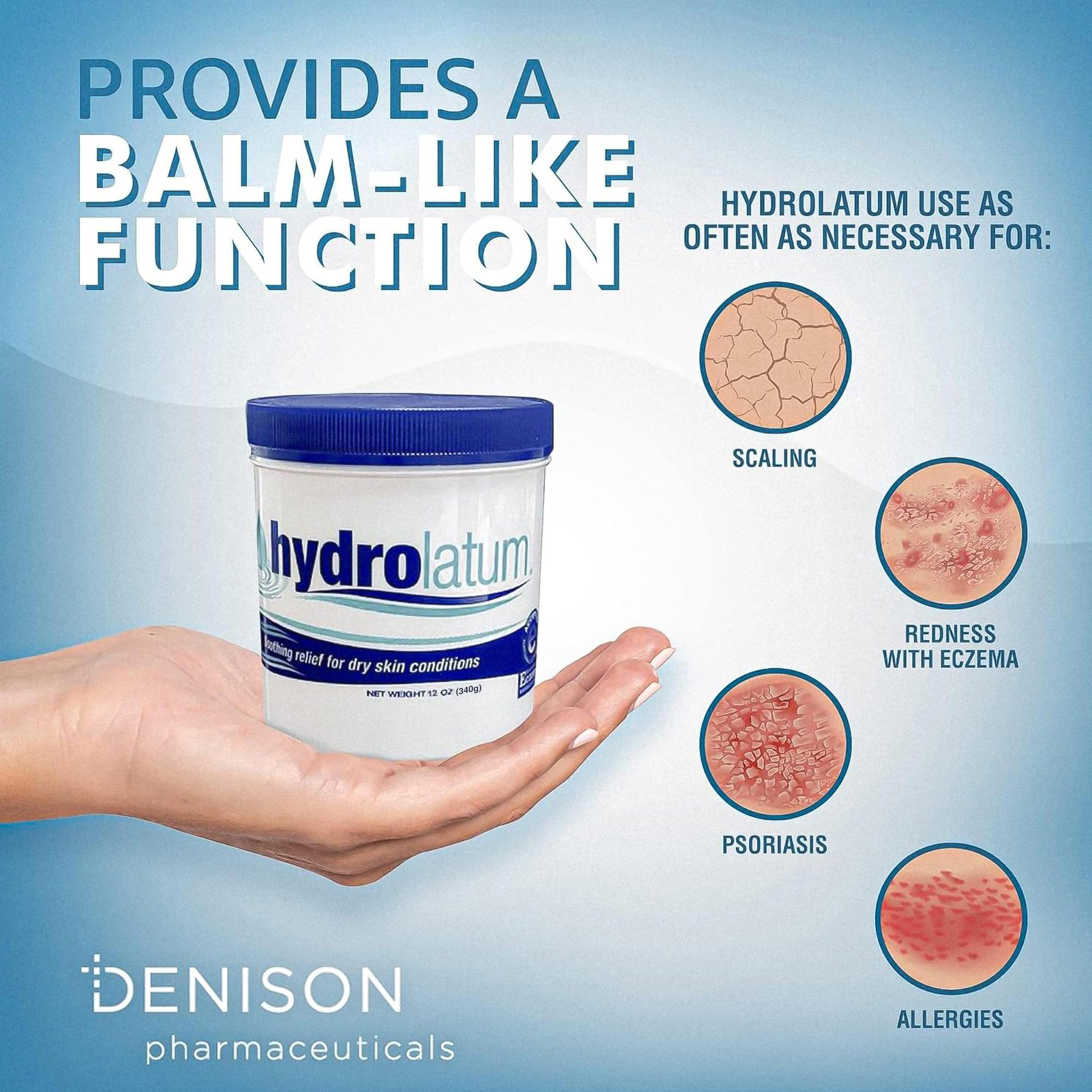 Hydrolatum Moisturizing Cream 12oz – Fragrance-Free Lightweight Non-Greasy Face & Body Moisturizer