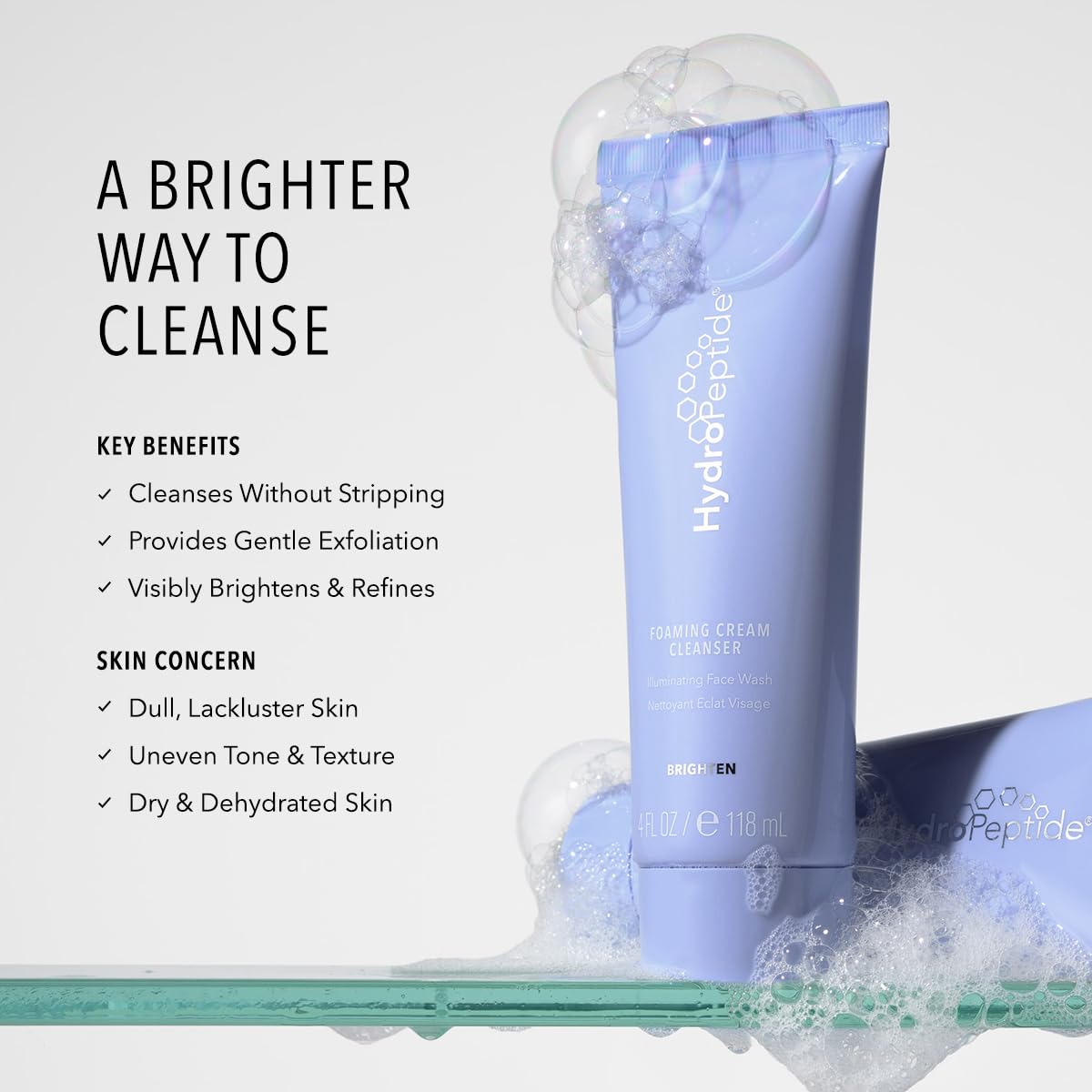 HydroPeptide Foaming Cream Cleanser | Illuminating Fortifying Peptide Face Wash – 4.7 oz