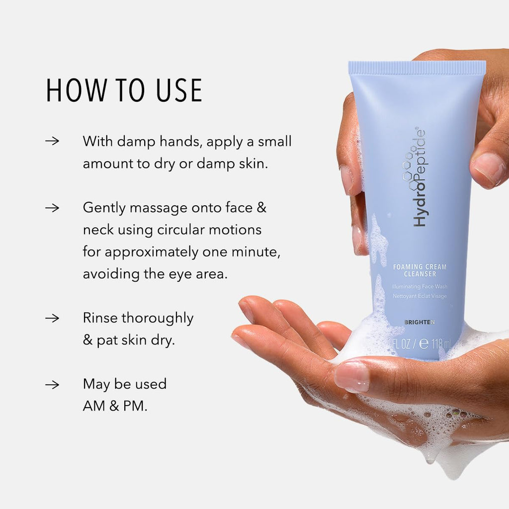 HydroPeptide Foaming Cream Cleanser | Illuminating Fortifying Peptide Face Wash – 4.7 oz
