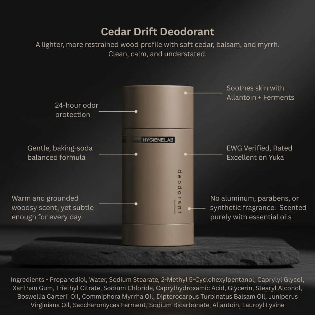 HygieneLab Cedar Drift Aluminum-Free Deodorant – EWG Verified, Gentle