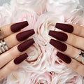 Hypnaughty 24 Pcs Maroon Xtreme Matte Coffin Press-On Nails with Glue – Medium Long Full Cover