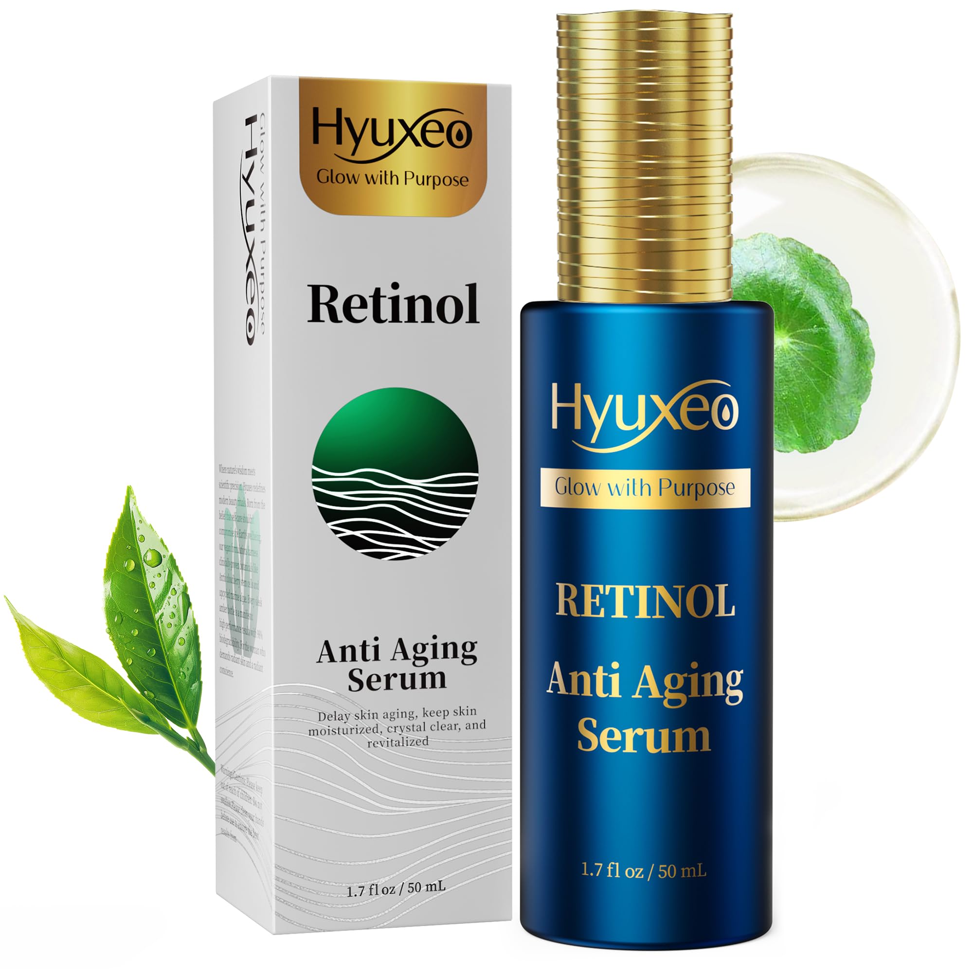 Hyuxeo Retinol Serum for Face – Deep Hydration & Anti-Aging (All Skin Types, 1.7 fl oz)
