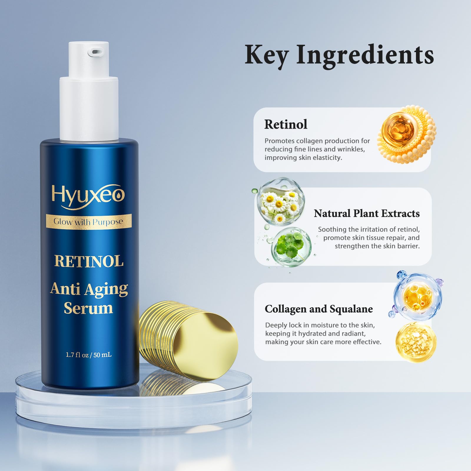 Hyuxeo Retinol Serum for Face – Deep Hydration & Anti-Aging (All Skin Types, 1.7 fl oz)