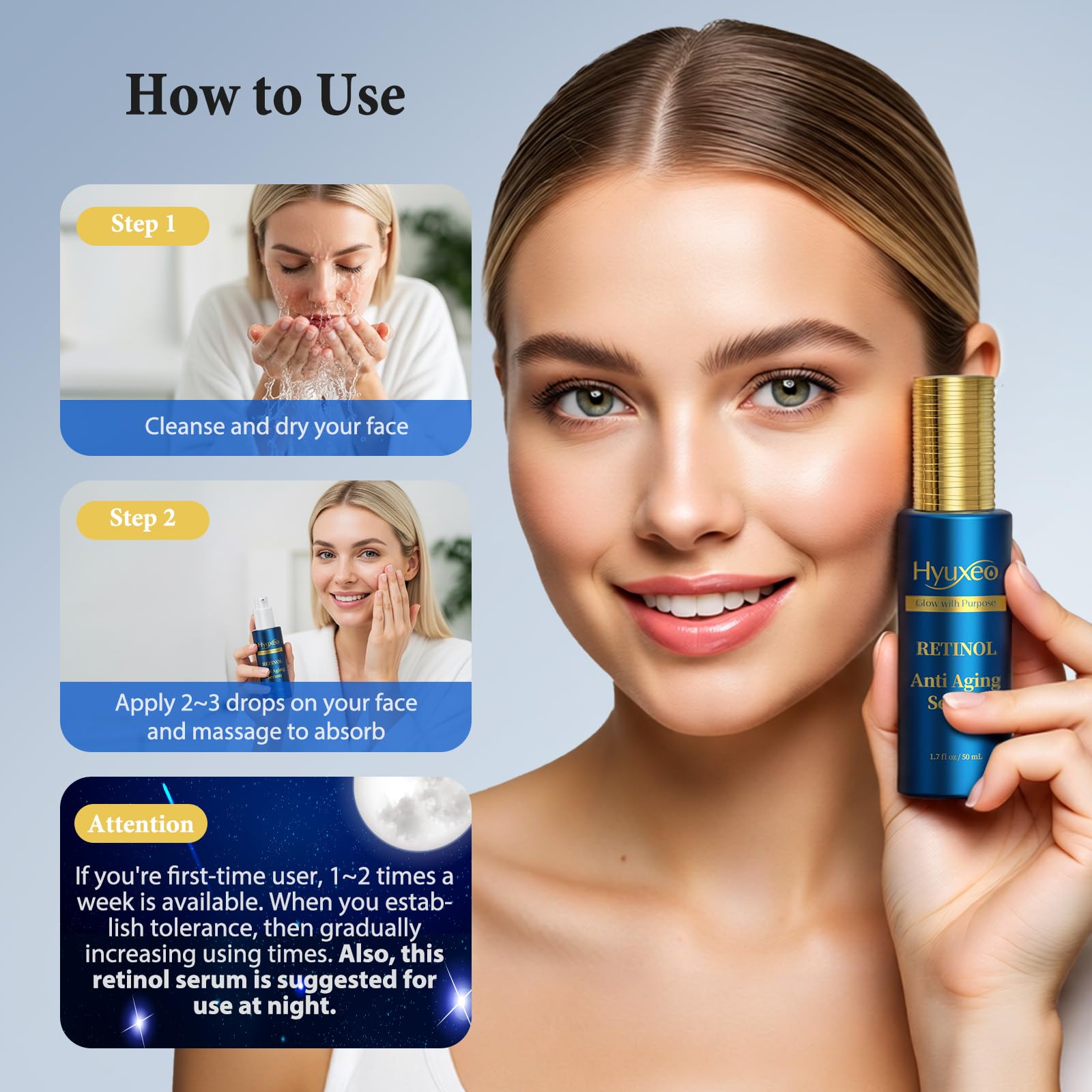 Hyuxeo Retinol Serum for Face – Deep Hydration & Anti-Aging (All Skin Types, 1.7 fl oz)