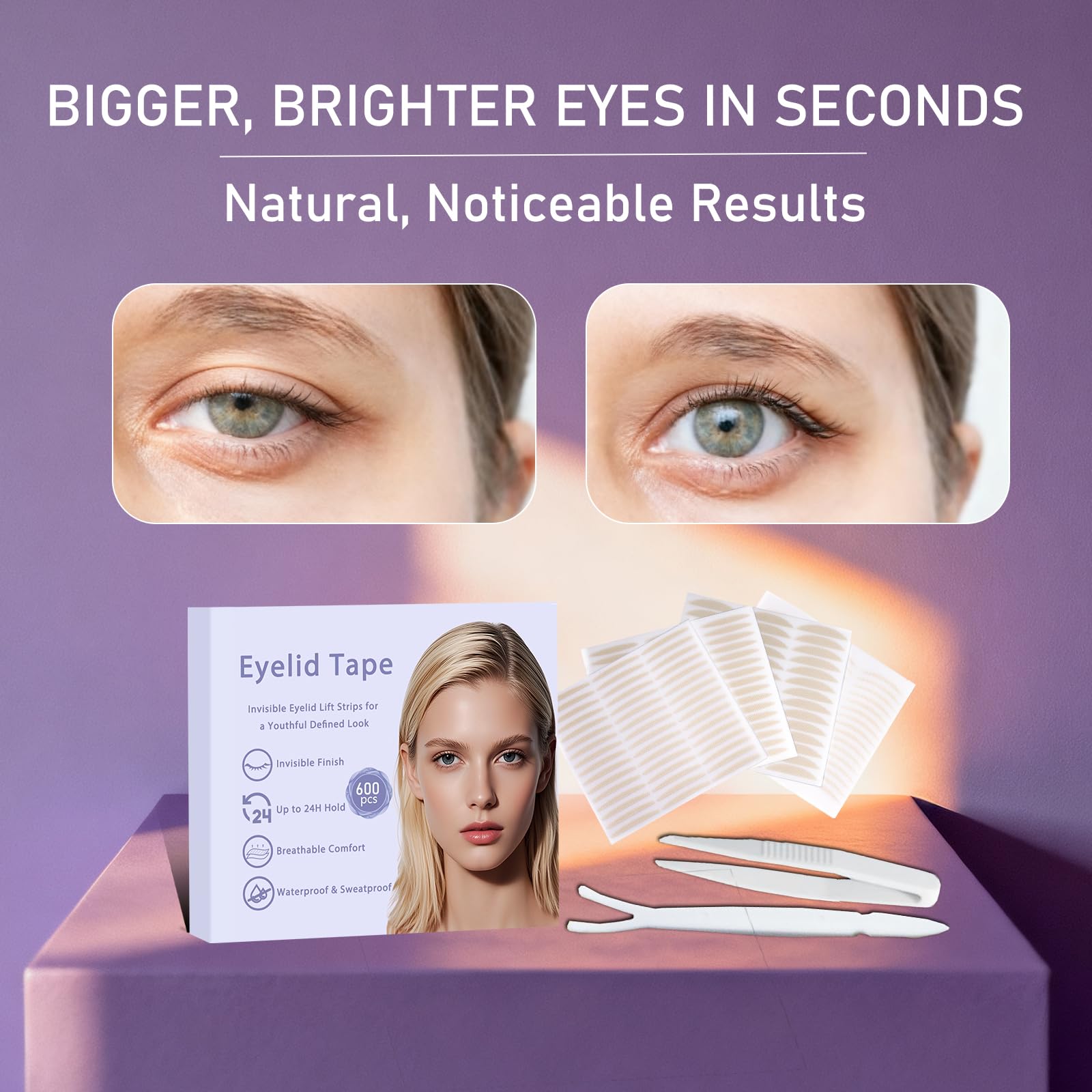 HZFYVBC Eyelid Tape for Hooded Eyes — Invisible 600Pcs, Waterproof Lifter Strips for Natural Definition & All-Day Wear