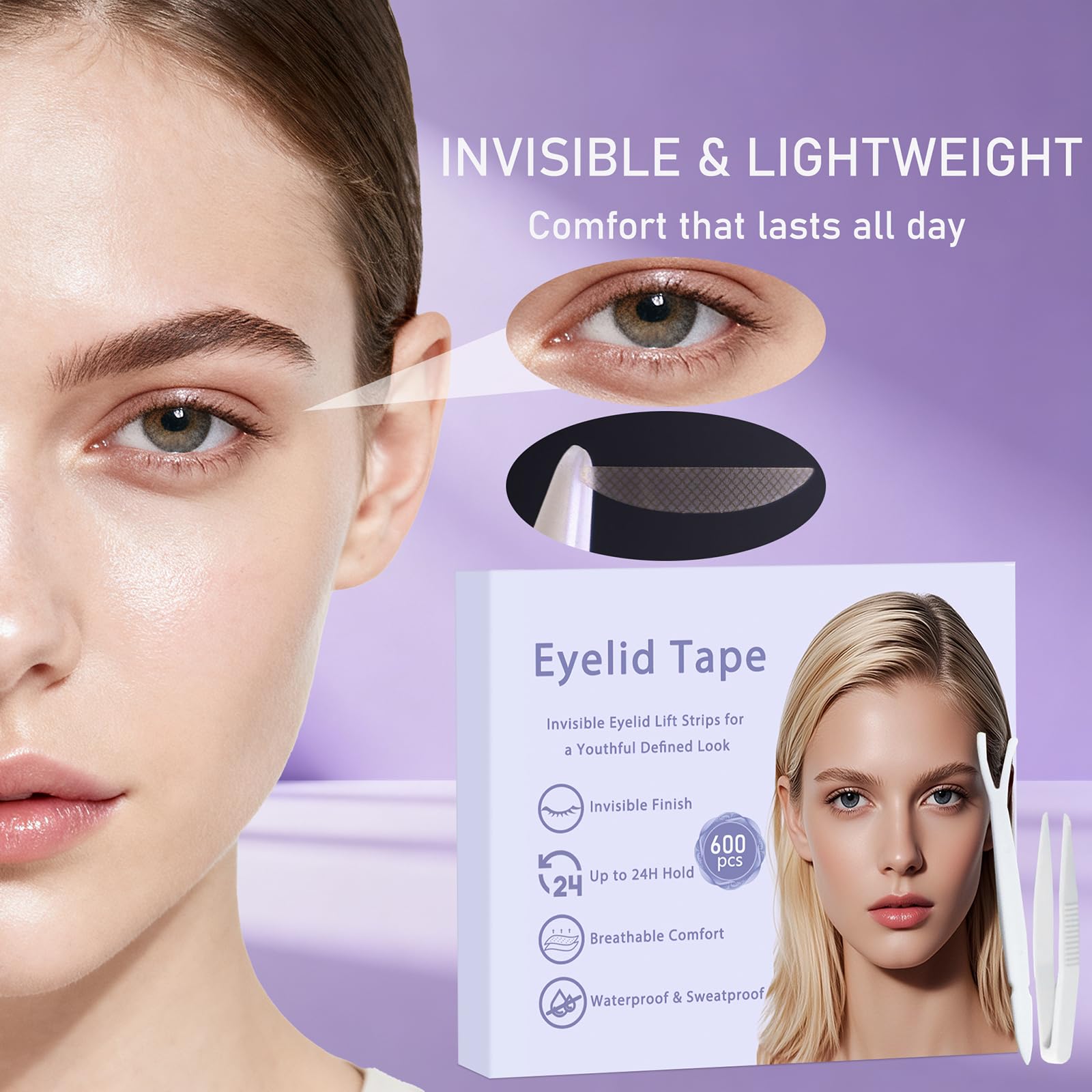 HZFYVBC Eyelid Tape for Hooded Eyes — Invisible 600Pcs, Waterproof Lifter Strips for Natural Definition & All-Day Wear
