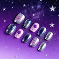 HZJXRT 30Pcs Valentines Press-On Nails – Glossy Blue Aurora Powder, 3D Love Heart, Short Square