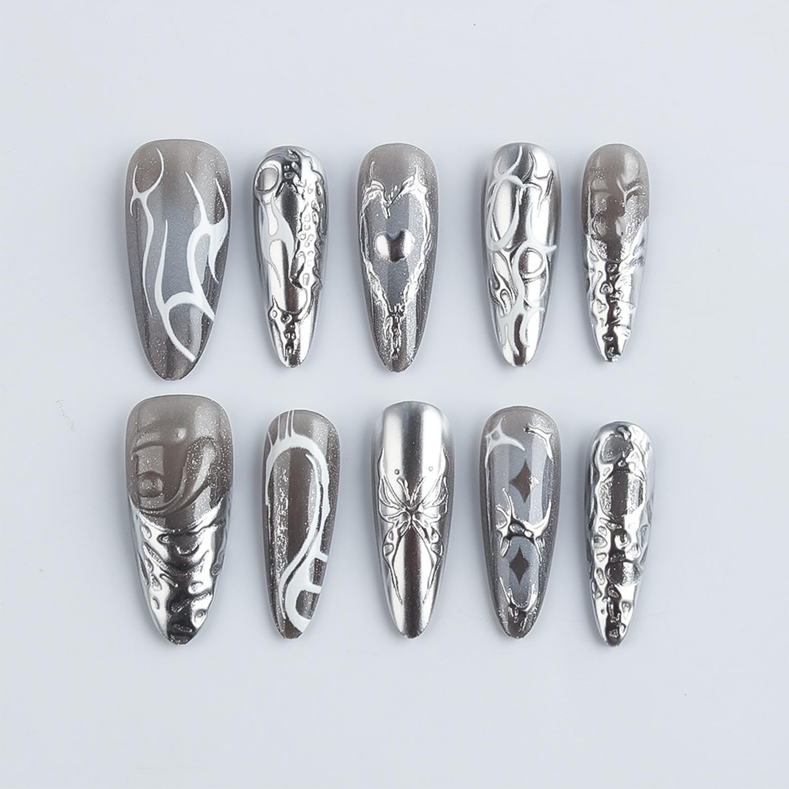 HZJXRT 24-Piece 3D Love Heart Press-On Nails – Butterfly Design, Almond Medium, Valentine Gel Nails