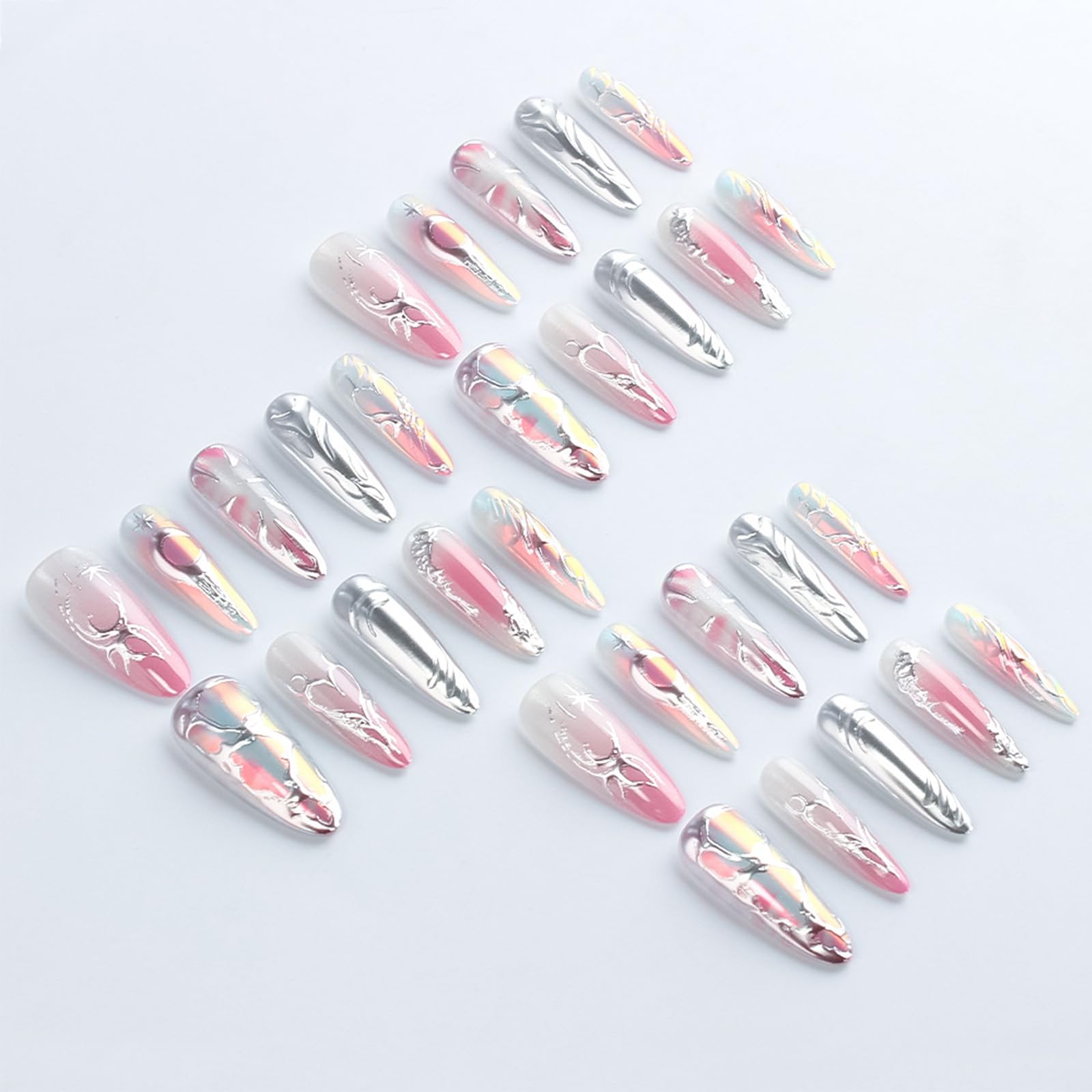 HZJXRT 30 Pcs 3D Love Heart Press-On Nails – Almond Medium, Glossy Pink Glitter Gradient for Valentine