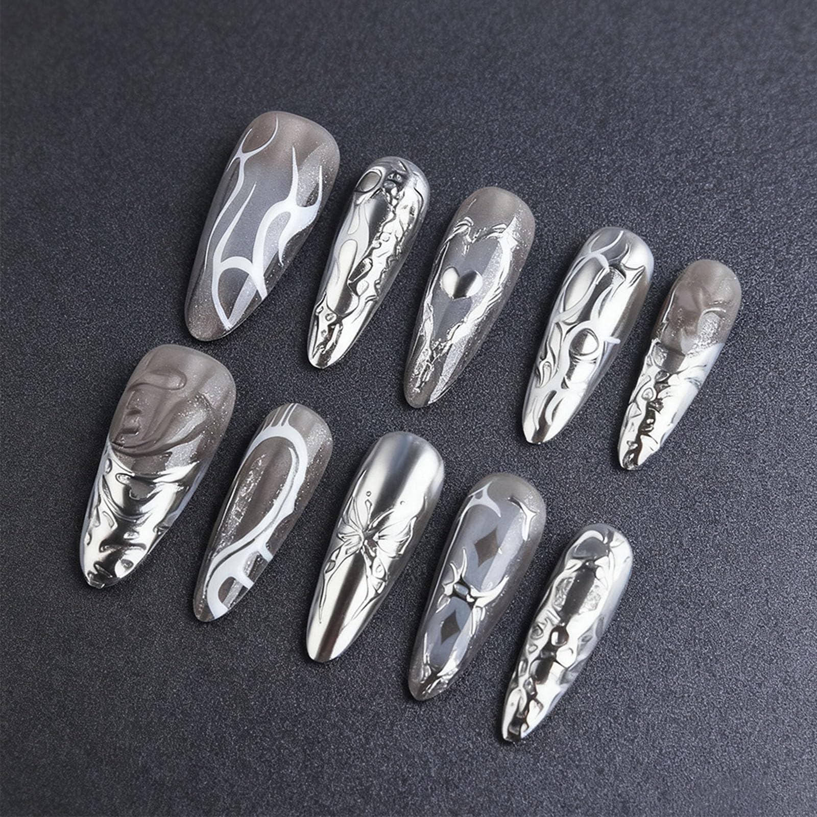 HZJXRT 24-Piece 3D Love Heart Press-On Nails – Butterfly Design, Almond Medium, Valentine Gel Nails