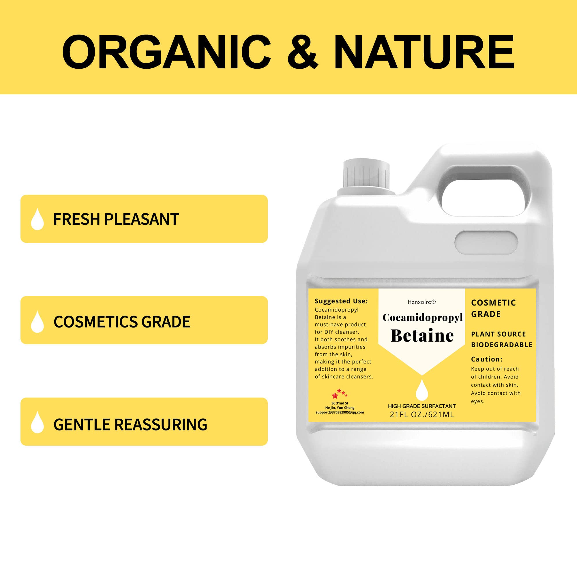 Hznxolrc 21 fl oz Cocamidopropyl Betaine Natural Surfactant | Premium Coco Betaine Liquid for Gentle Cleansers