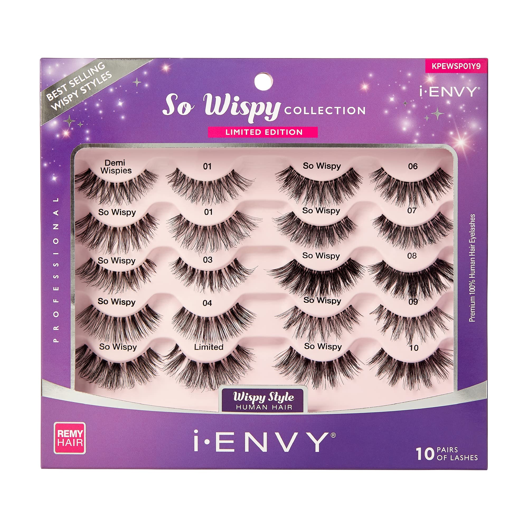 i-ENVY 10 Pairs So Wispy Human Hair Eyelashes Multipack | Invisible Band, Lightweight & Reusable