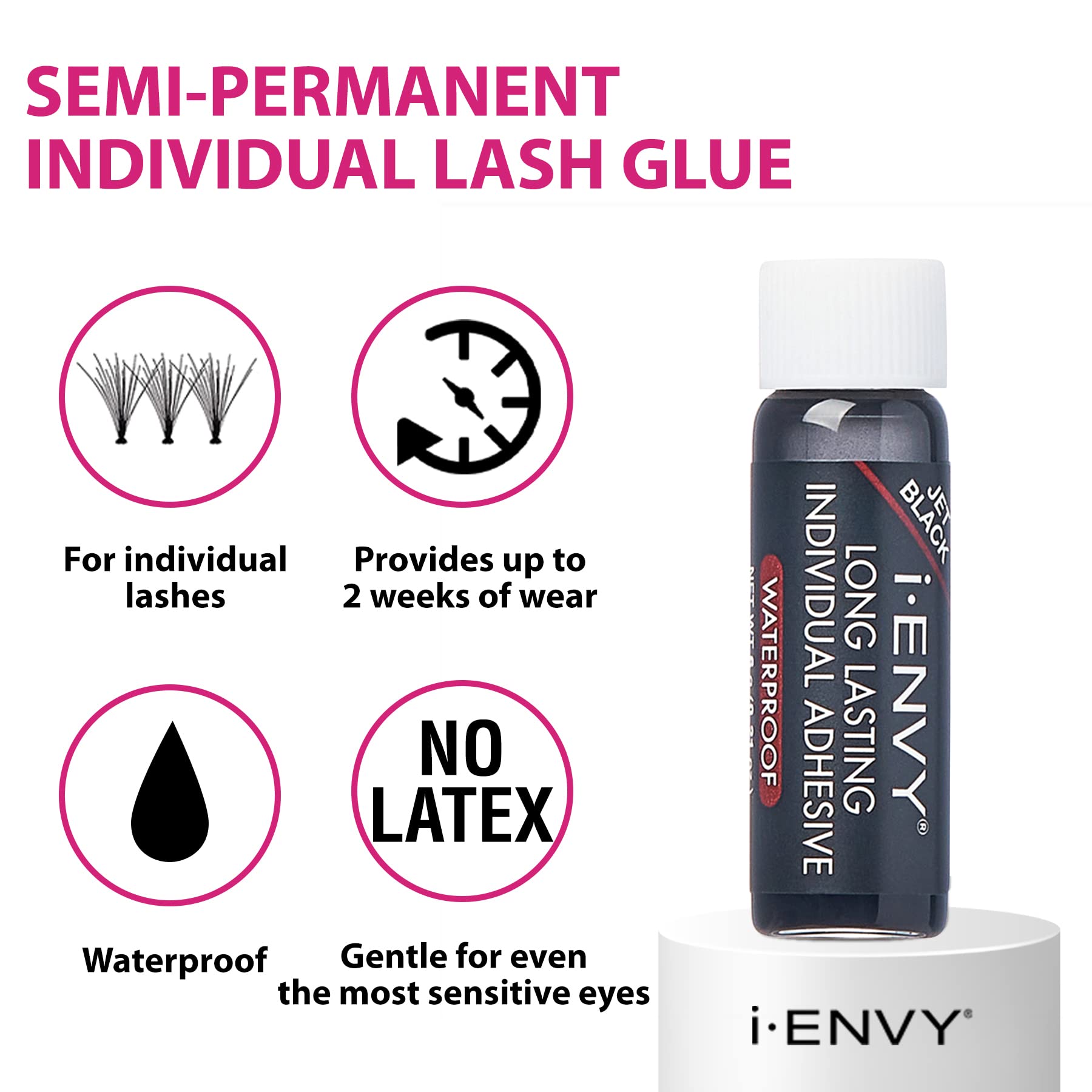 i•ENVY Lash Glue for Individual Lashes – Waterproof, Latex-Free, Up to 2 Weeks, 6 Pack (Black)
