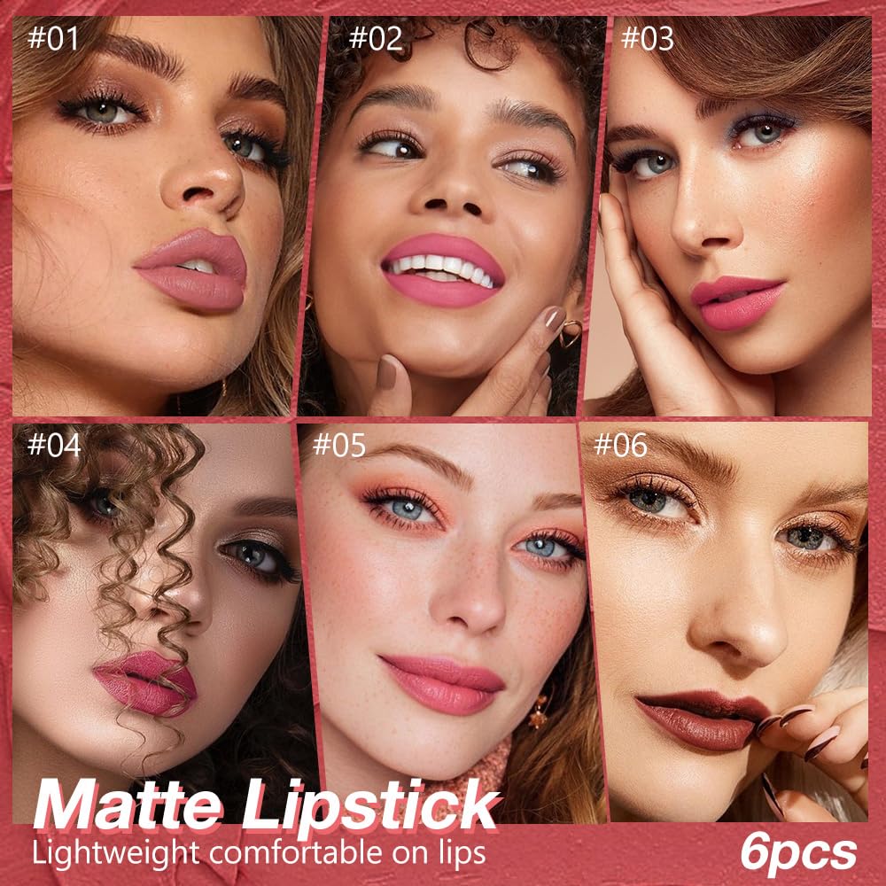 IATMOMOD 6-Piece Long-Lasting Matte Lipstick Crayon Set — Waterproof, High Pigment, Cruelty-Free