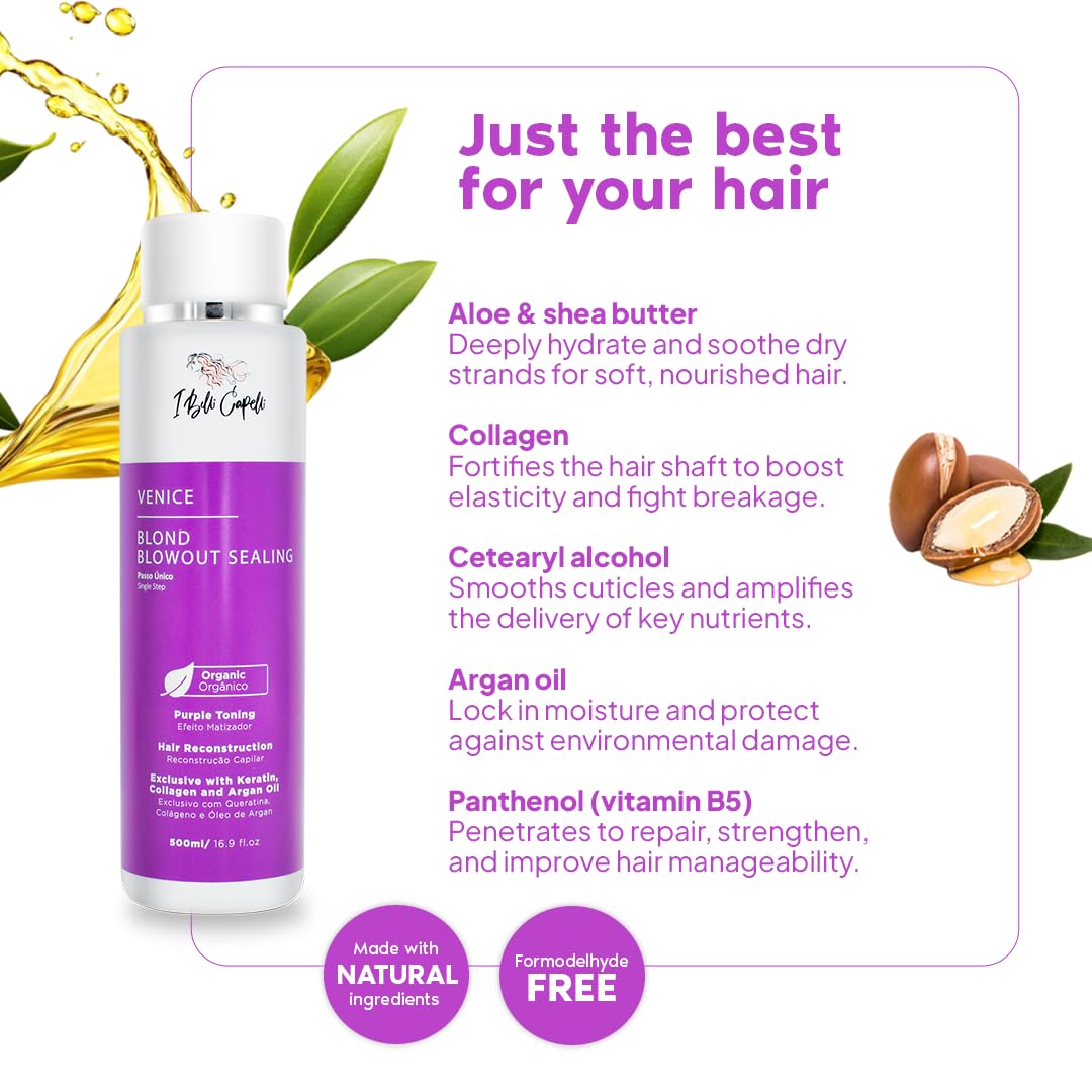 I Belli Capelli Venice Organic Keratin Treatment – Formaldehyde-Free 1-Step Blowout for Blond & Color-Treated Hair (500ml)