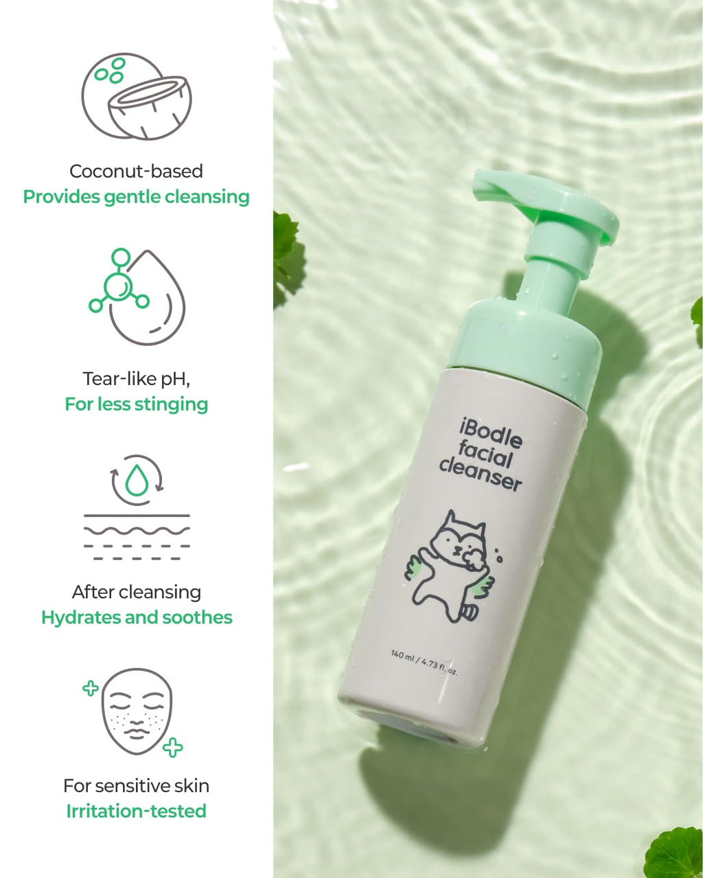 iBodle Facial Foaming Cleanser – Tear-Free, Low-Irritant Korean Skincare for Sensitive Skin