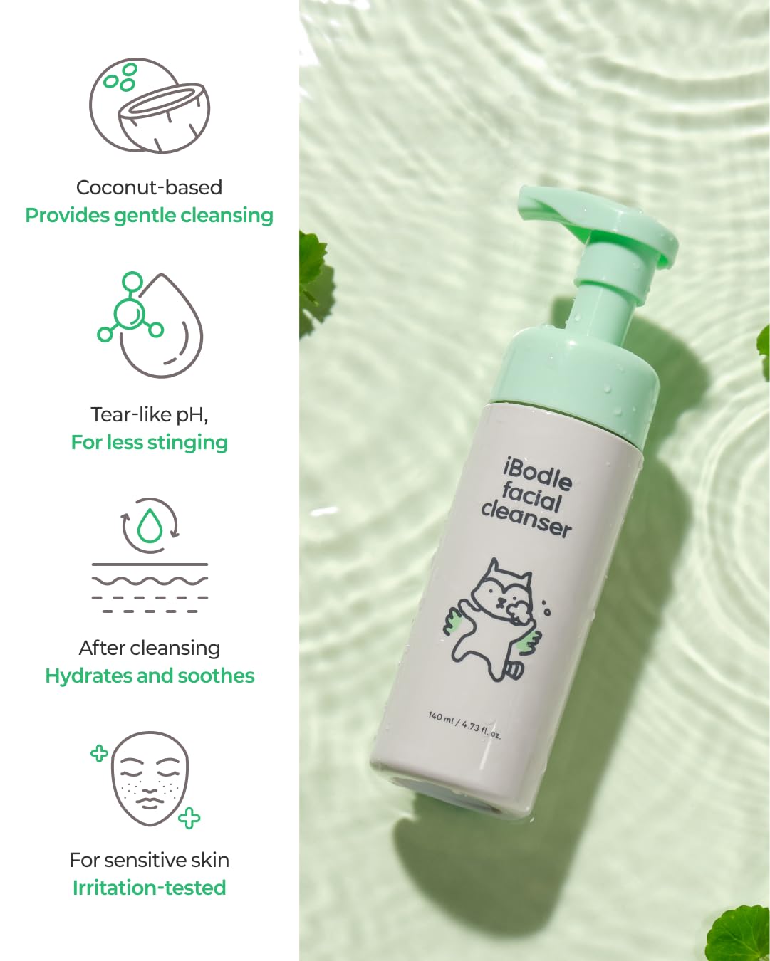 iBodle Facial Foaming Cleanser – Tear-Free, Low-Irritant Korean Skincare for Sensitive Skin