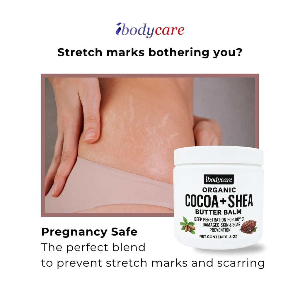 ibodycare Organic Raw Shea Butter Cocoa Butter Body Balm with Coconut Oil – 8 oz