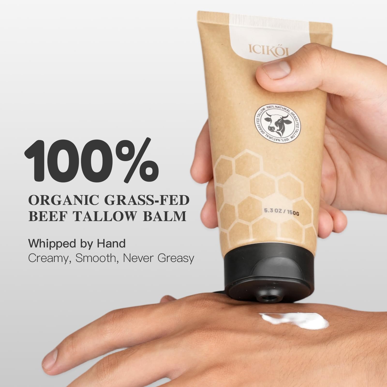 ICIKOL Organic Beef Tallow Honey Balm – Whipped Moisturizer for Face & Body, Cedarwood, 5.3 oz